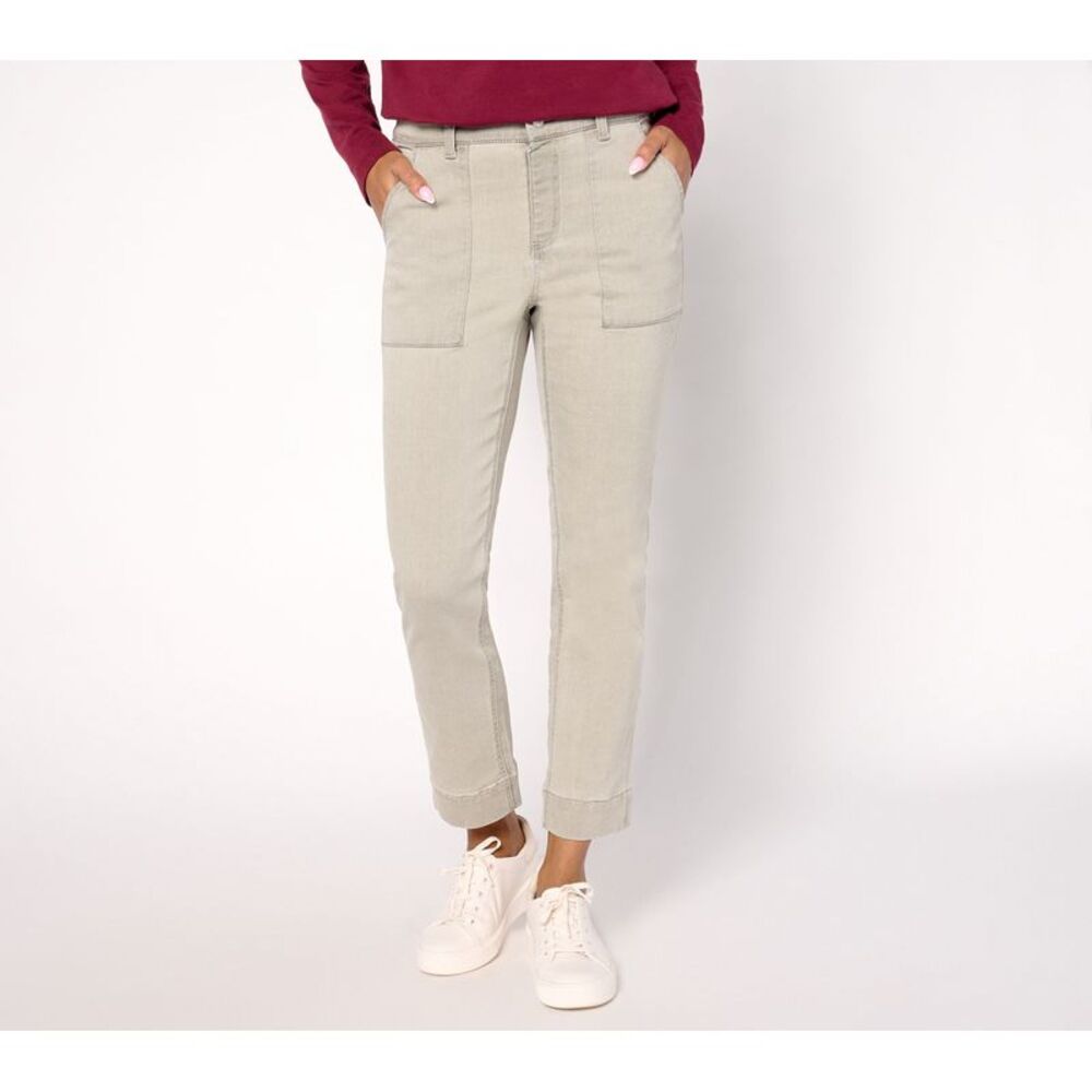 Top Knot Women's Petite Pants 16P Denim & Co. Easy Straight Leg Gray A670105